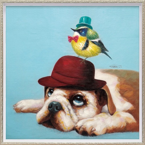 オイルペイントアート 動物画 ハット ブラザーズ (Mサイズ) OP-18020 油絵 額付き 犬 かわいい インテリア 取寄品 送料無料の通販は