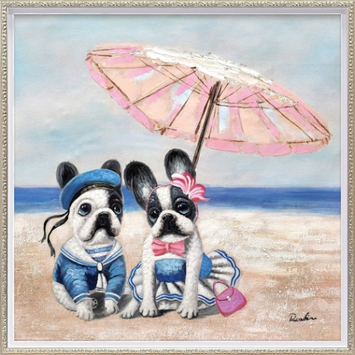 オイルペイントアート 動物画 ビーチパラソル ドッグ (Mサイズ) OP-18022 油絵 額付き 犬 かわいい インテリア 取寄品 送料無料の通販は