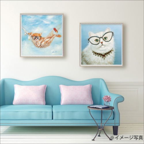 オイルペイントアート 動物画 ハンモック キャット (Mサイズ) OP-18023 油絵 額付き 猫 かわいい インテリア 取寄品 送料無料_1