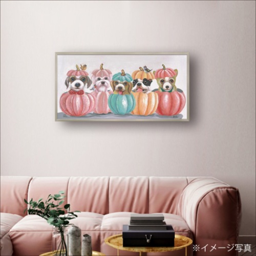 オイルペイントアート 動物画 ドッグ アンド パンプキン OP-22028 103x53cm 犬 かわいい インテリア 取寄品 送料無料_1