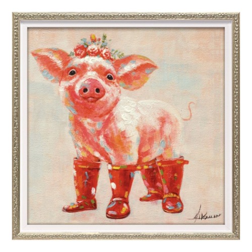 オイルペイントアート 動物画 おめかし Sサイズ ギフト 額付き インテリア 取寄品