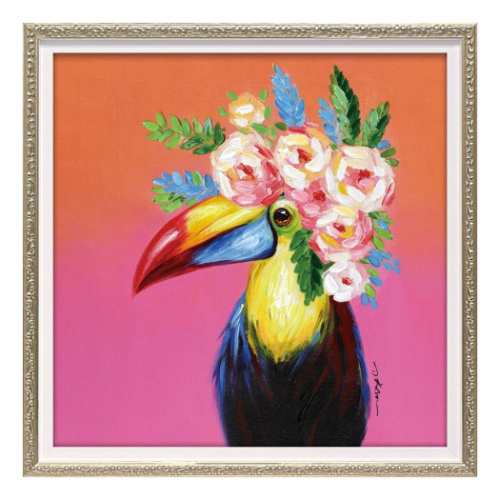 オイルペイントアート 動物画 トロピカルフラワー Sサイズ ギフト 額付き インテリア 取寄品の通販は 8,800円