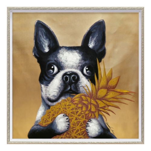 オイルペイントアート 動物画 ゴールドパイン Mサイズ ギフト 額付き インテリア 取寄品の通販は