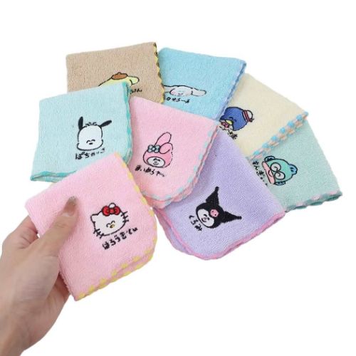 ポムポムプリン ミニタオル ワンポイント刺繍ハンカチタオル おえかき