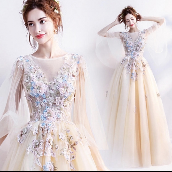 ウェディングドレス 花柄 刺繍 結婚式 ビジュー フレア ライトイエローの通販はau Pay マーケット Yuzu Shibuya