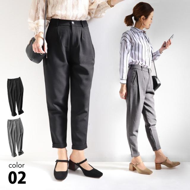 プリーツ カジュアル パンツ Ol 通勤 シンプル 春 夏 グレー ブラック S M Lの通販はau Pay マーケット Tdb