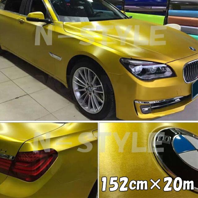 カーラッピングシート　アイスアルミブラッシュ152ｃｍ×20ｍイエロー　ヘアラインブラッシュド　マットクロームブラッシュ 伸縮裏溝付の通販は 31,460円