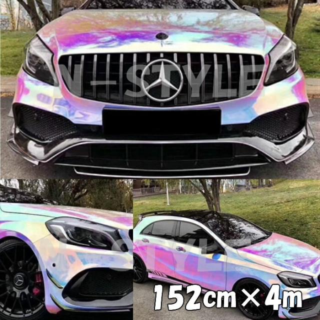 レインボーメッキ 保護フィルム付 135cm×4m ピンク カーラッピングフィルム 耐熱耐水 マジョーラカメレオン カッティングシート ステッカー