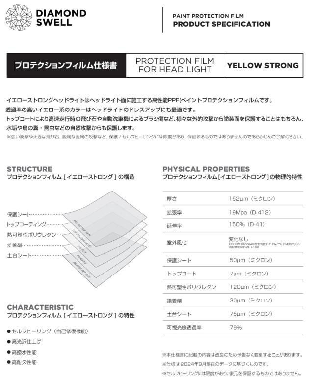 ダイヤモンドスウェル イエローインパクト 30cm×4m ヘッドライト プロテクションフィルム 黄ばみ防止カラー変更 自己修復 イエロー レンズフィルム 車 バイク_4