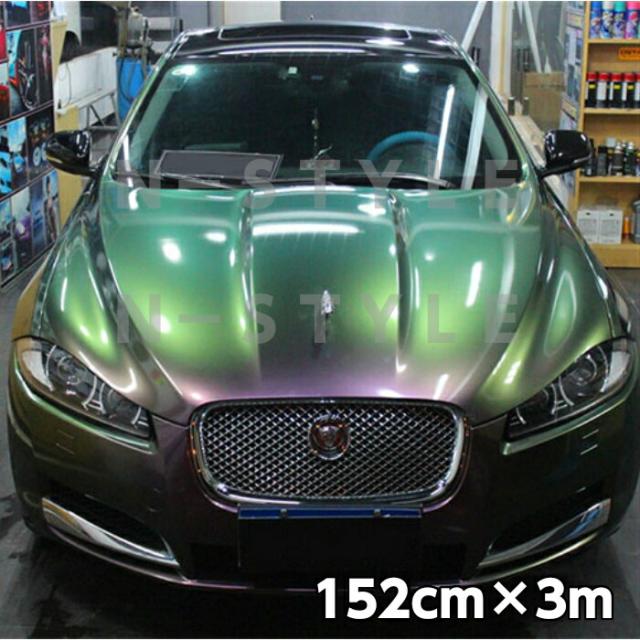 カーラッピングシート152ｃｍ×3m　艶ありマジョーラパールグリーン　ラッピングフィルム　耐熱耐水曲面対応裏溝付の通販は