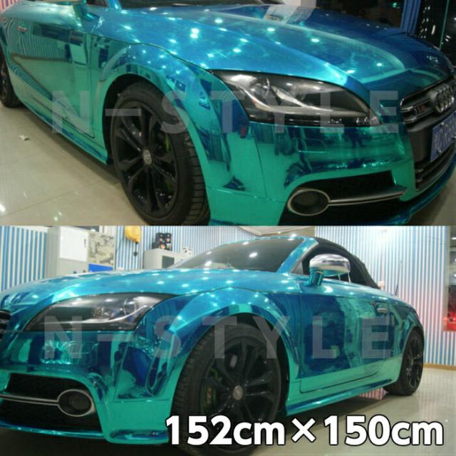 カーラッピングシート152ｃｍ×150cm　高品質鏡面メッキティファニー　ラッピングフィルム耐熱耐水曲面対応裏溝付　の通販は