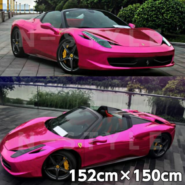 カーラッピングシート152ｃｍ×150cm　高品質鏡面メッキローズピンク　ラッピングフィルム　耐熱耐水曲面対応裏溝付　の通販は 7,590円