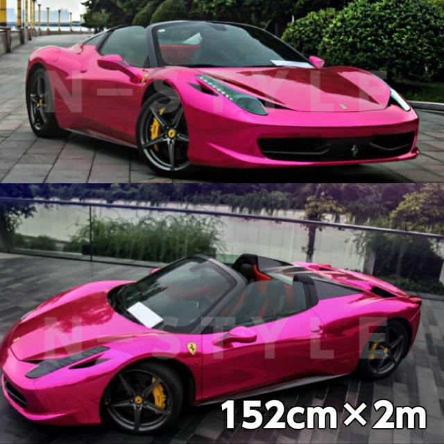 カーラッピングシート152ｃｍ×2m　高品質鏡面メッキローズピンク　ラッピングフィルム　耐熱耐水曲面対応裏溝付