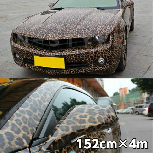 カーラッピングシート152ｃｍ×4ｍ　ヒョウ柄　艶ありラッピングフィルム　耐熱耐水曲面対応裏溝付　カッティングシート