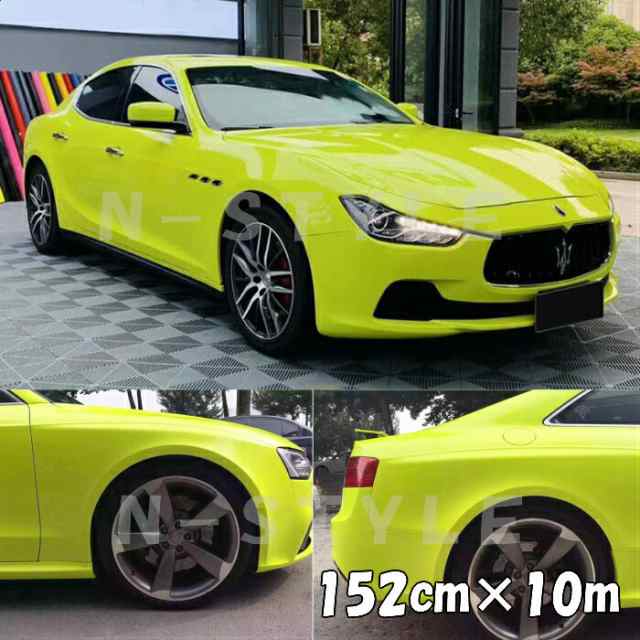 ラッピングシートプレミアム蛍光イエロー 152cm×10m カーラッピングシートフィルム 耐熱耐水曲面対応裏溝付 カッティングシートの通販は