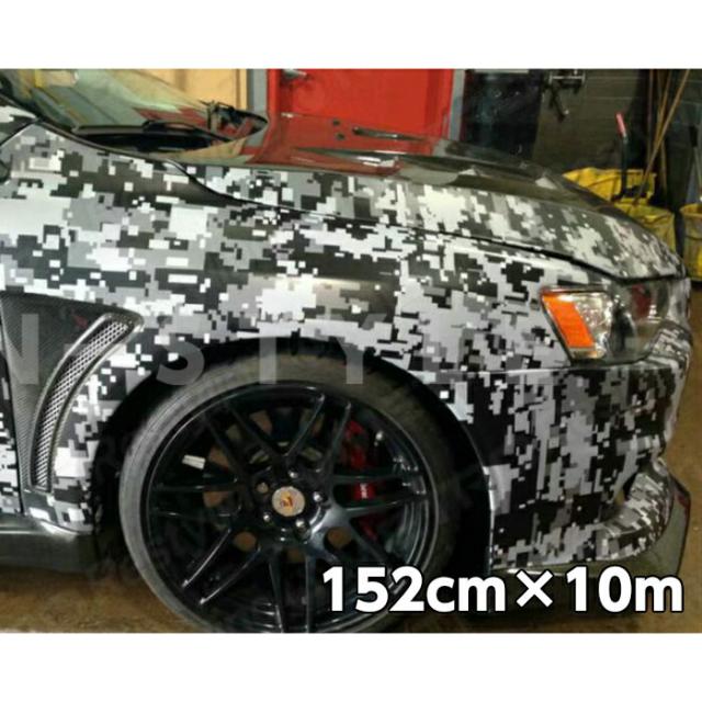 カーラッピングシート152ｃｍ×10ｍ　デジタルモノクロ迷彩　ラッピングフィルム　耐熱水曲面対応裏溝付の通販は