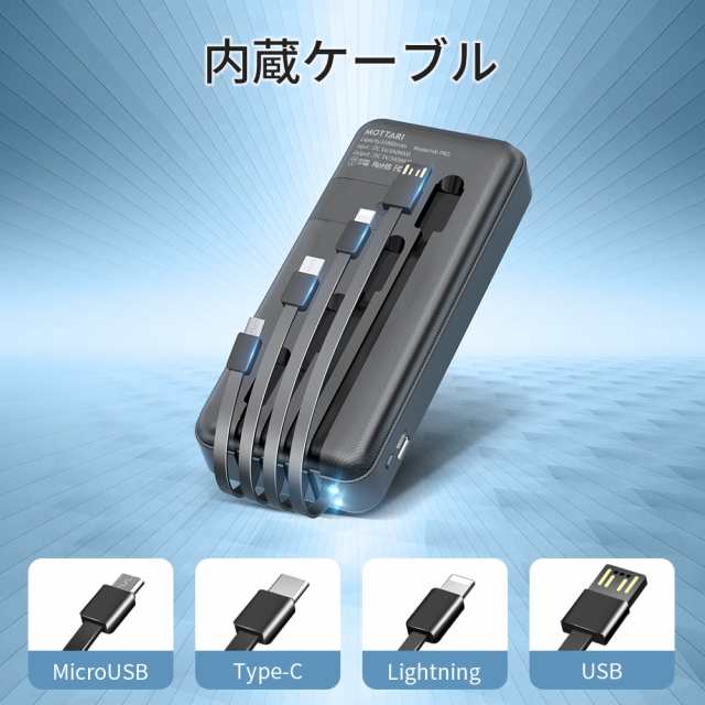 MOTTARI モバイルバッテリー 20000mAh 超小型 大容量 重たく 2.1A急速充電 iphone スマホ充電