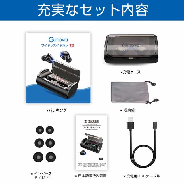 Ginova Bluetooth イヤホン ワイヤレスイヤホン 両耳 左右分離型