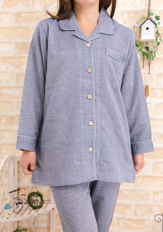 肌にやさしい綿100 ２重ガーゼ地 前開きパジャマ レディース 長袖 長パンツ 女性用ナイトウェア ルームウェア 春 秋向き商の通販はau Pay マーケット 部屋着の時間