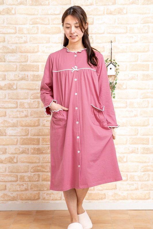 メール便可 綿100 やや薄目のニット地ワンピース 長袖 前開き レディース ネグリジェ春 初秋向きマタ二ティパジャマにも最適 出の通販はau Pay マーケット 部屋着の時間