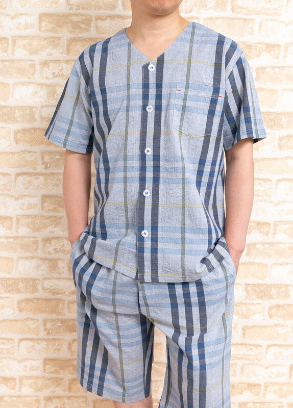 送料無料 綿100 薄くて涼しい先染めシワ加工生地パジャマ メンズ夏 半袖かぶりハーフパの通販はau Pay マーケット 部屋着の時間