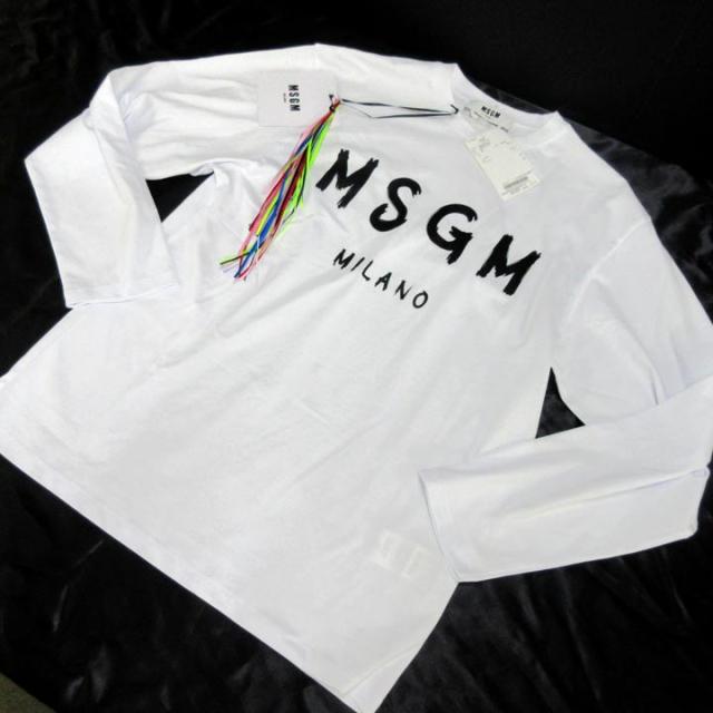 定価20900円MSGM新品タグ付イタリア製ロゴストレッチ長袖Tシャツ 