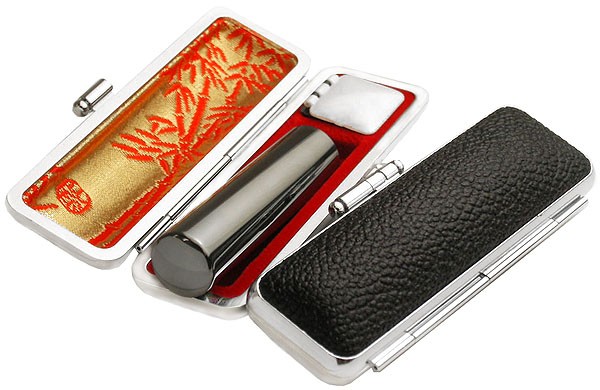 印鑑 はんこセット ヘマタイト 赤鉄鉱 18mm実印 黒色 牛革もみ 印鑑ケース付きの通販は