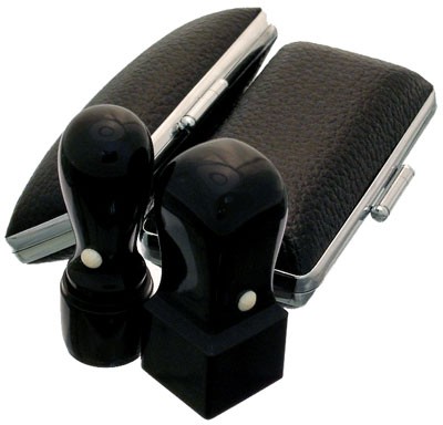 法人印鑑 ２本セット 天丸 代表者印 18mm 角印 24mm 印鑑ケース付き 黒水牛 黒色 牛革 牛もみケースの通販は