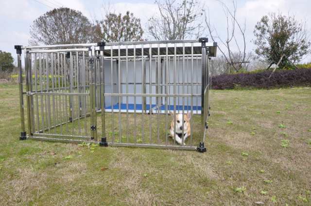 ステンレス製ドッグハウス　DFS-M1　（0.5坪タイプ屋外用犬小屋）　　+マルチサークルハウス　DFS-C1中型犬　床付き　　大型犬　【送料無