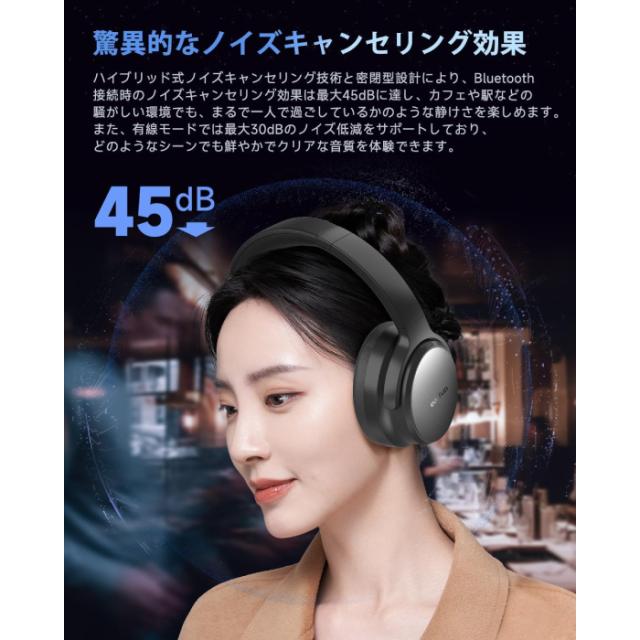 EarFun Tune Pro ANC ワイヤレスヘッドホン デュアルダイナミックドライバー搭載、ノイキャン&ハイレゾ対応
