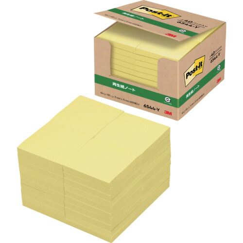 スリーエム ジャパン　3M　ポスト・イット　７５Ｘ７５ｍｍ　１００枚Ｘ４０パッド　イエロー（４０冊入）　【品番：6544-Y】