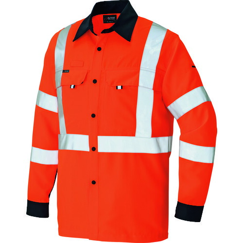 アイトス（AITOZ）　長袖シャツ（男女兼用）　ハイパーオレンジ×ネイビー　５Ｌ　【品番：2735-093-5L】