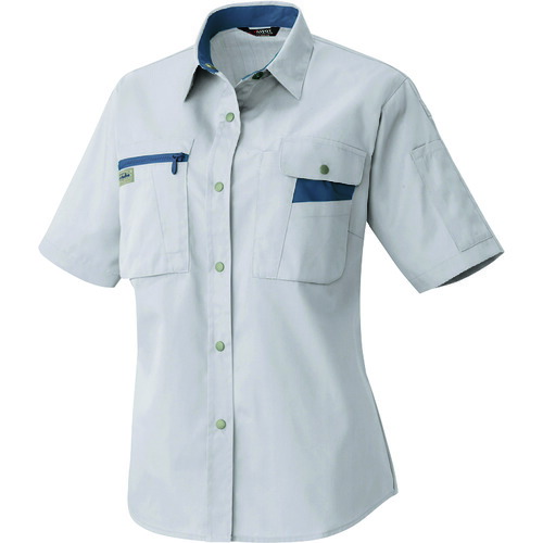 アイトス（AITOZ）　レディース半袖シャツ　シルバーグレー×ネイビー　１３　【品番：5317-003-13】