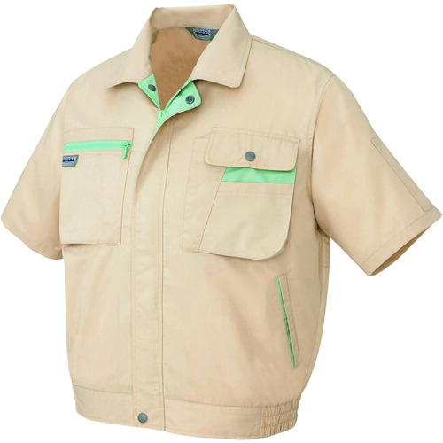 アイトス（AITOZ）　半袖ブルゾン（男女兼用）　ライトベージュ×グリーン　６Ｌ　【品番：5321-002-6L】