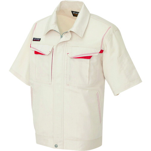 アイトス（AITOZ）　半袖ブルゾン（男女兼用）　ベージュ×ワインレッド　６Ｌ　【品番：5551-002-6L】