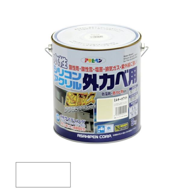 アサヒペン 水溶性 ケイ素樹脂アクリル樹脂 外カベ用 3kg 白いこと 【品番：4970925452504】