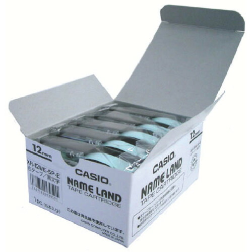 カシオ計算機（CASIO）　ネームランド用スタンダードテープ５本入り１２ｍｍ　白に黒文字　【品番：XR-12WE-5P-E】