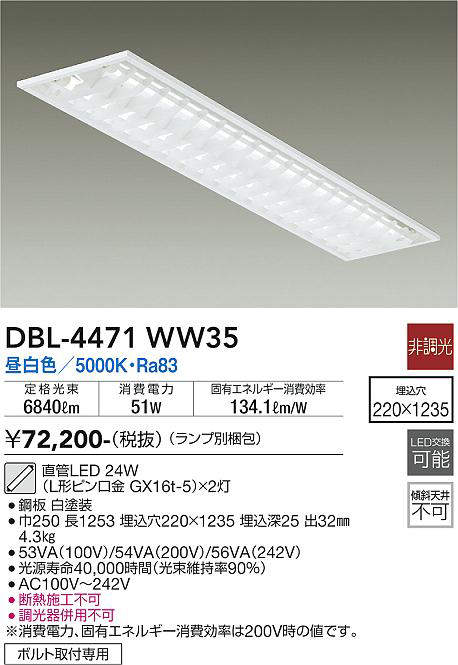 大光電機（DAIKO）　ベースライト FL40W形 埋込タイプ　【品番：DBL-4471WW35】_1