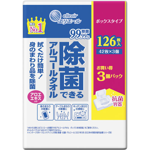 EBS　エリエール　ウェットティッシュ　除菌できるアルコールタオル　ボックス　つめかえ用　４２枚×３Ｐ　【品番：21000149】