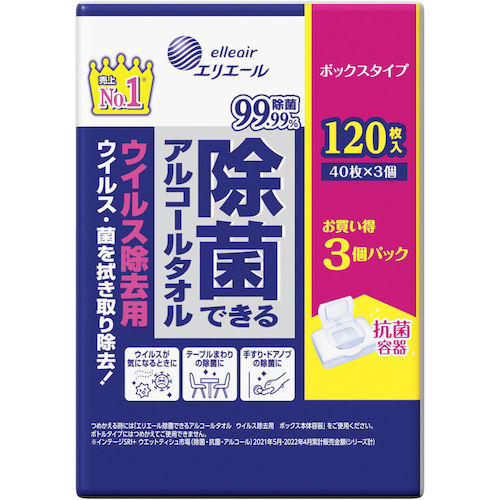 EBS　エリエール　ウェットティッシュ　除菌できるアルコールタオル　ウイルス除去用　ボックス　つめかえ用　４０枚×３Ｐ　【品番：21000151】