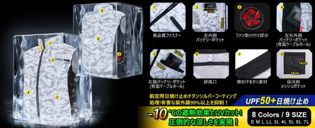 【在庫処分】G.B.Z　空調冷風服 COVELL　空調服セット（ベストタイプ＋ファンバッテリーセット32V） Mサイズ　水色迷彩　【品番：P002-B1-M32】_8