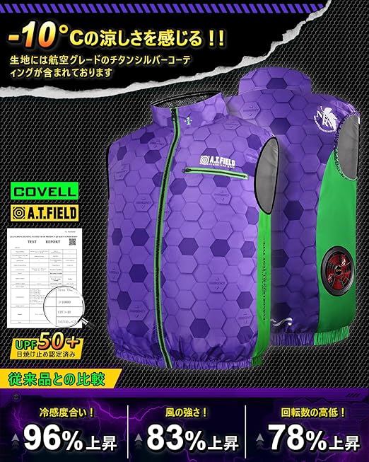 G.B.Z　空調冷風服 COVELL　COVELL×エヴァンゲリオンコラボ 空調服セット（ベストタイプ＋ファンバッテリーセット32V） Lサイズ　ブラック　【品番：MJ-EVA2025-black-L32】_2
