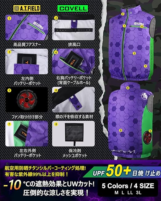 【在庫処分】G.B.Z　空調冷風服 COVELL　COVELL×エヴァンゲリオンコラボ 空調服セット（ベストタイプ＋ファンバッテリーセット24V） Lサイズ　ブラック　【品番：MJ-EVA2025-black-L24】_3