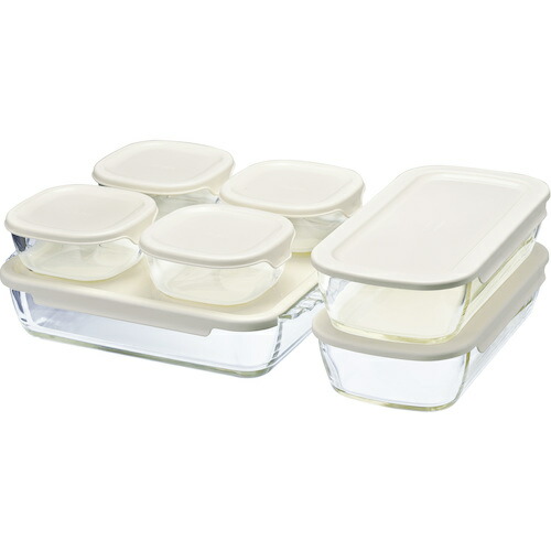 ハリオサイエンス（HARIO）　スタッキング耐熱ガラスコンテナ・スクエア　７個セット　【品番：HKOZ-8002-OW】 4,583円