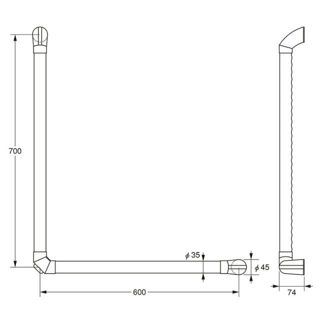 ハイロジック　97266 L型手摺 ディンプル 700×600mm　【品番：97266】