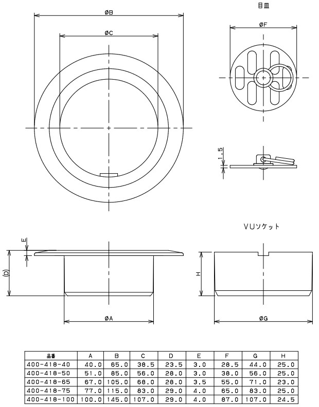 カクダイ　ハンディーツバヒロ掃除口（目皿つき）　【品番：400-418-100】_1