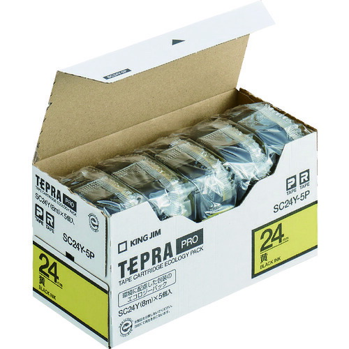 キングジム（KING JIM）　【純正】「テプラ」ＰＲＯテープ　２４ｍｍ　エコパック（５個入り）／黄ラベル／黒文字　長さ８ｍ　【品番：SC24Y-5P】