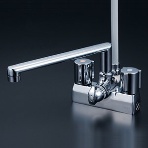 KVK　デッキ型一時止水付2ハンドルシャワー（240mmパイプ付）　【品番：KF205GN】