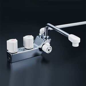 KVK　デッキ型一時止水付2ハンドルシャワー（右側シャワー）300mmパイプ付　【品番：KF207RNR3】