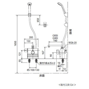 KVK　デッキ形サーモスタット式シャワー（190mmパイプ付）（撥水）　【品番：KF3008LHS】